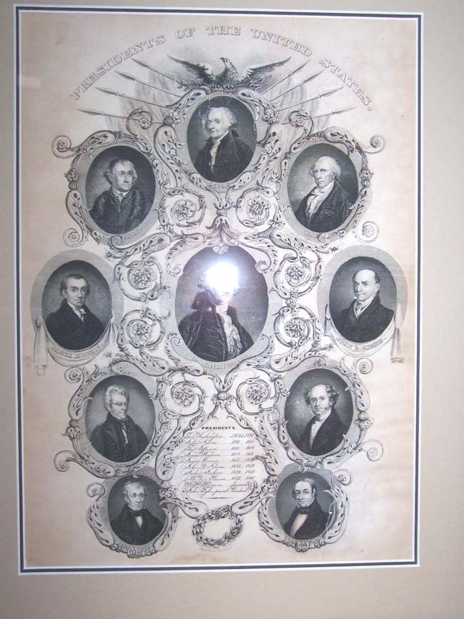 An elaborately engraved print circa 1842 entitled "Presidents of the United States"